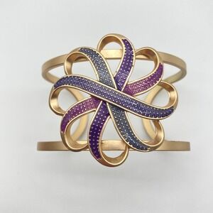 Bold Modern Lattice Enamel "NRO" Statement Cuff Blue Purple Flower